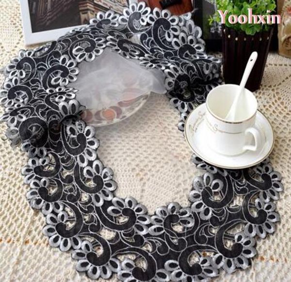 

luxury black embroidery table place mat pad cloth cup lace dining doily pot mug holder christmas drink placemat kitchen
