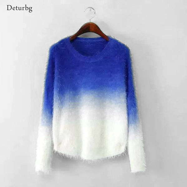 

new fashion 2017 women elegant gradient color knitted mohair sweaters and pullovers ladies warm autumn winter knitwear sw10, White;black