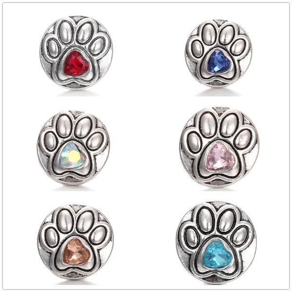 

20 шт./лот очарование собака следы Кристалл 18 мм оснастки кнопка античный Серебрян