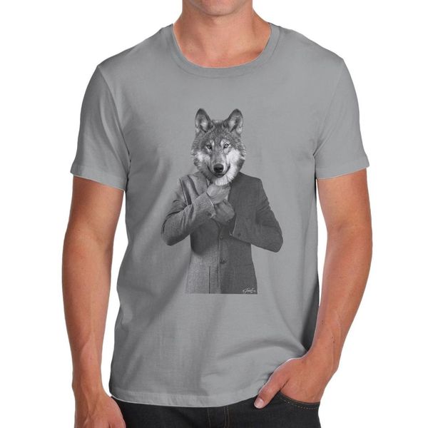 

2018 men's mr wolf 100% cotton t-shirt funny 100% cotton t-shirt, White;black