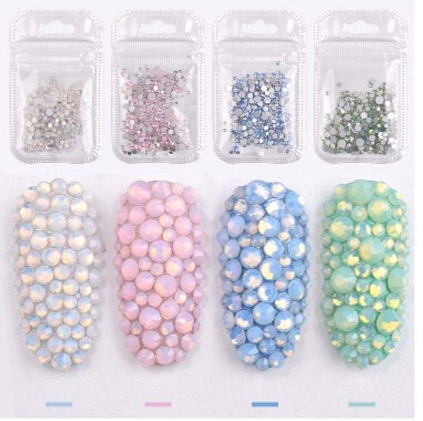

1pack mixed size crystal colorful nail art opal rhinestone decorations glitter gems 3d manicure books accessory tools, Silver;gold