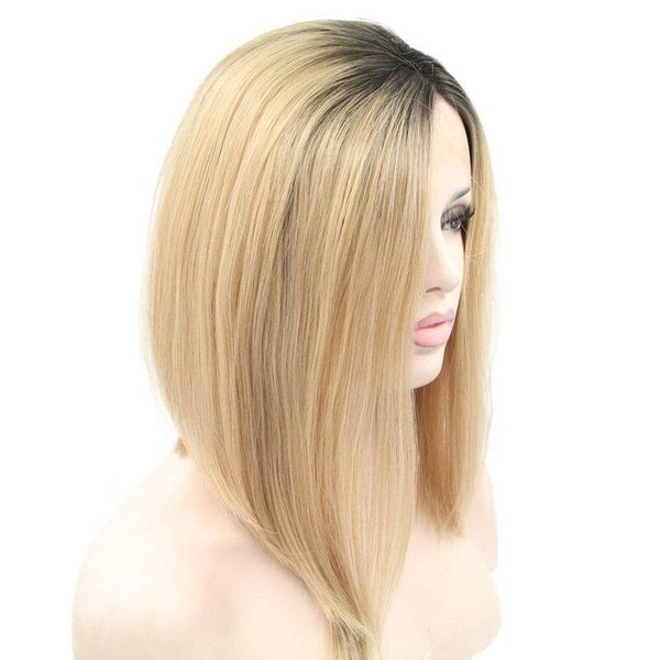 Dark Root Ombre Blonde Natural Short Bob Haircut Synthetic Lace