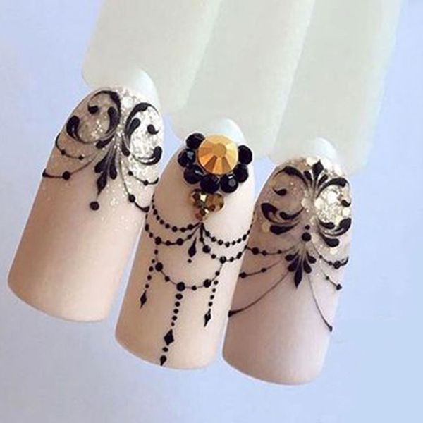 

2018 one sheet embossed 3d nail stickers blooming flower animal cat stickers decals manicure nail art tips decoration, Black