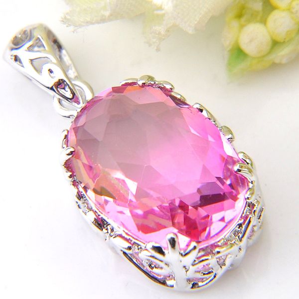 

luckyshine 925 silver necklace for women oval bi colored tourmaline gems pendants claw inlay stone lady gift necklace pendants 10 pcs
