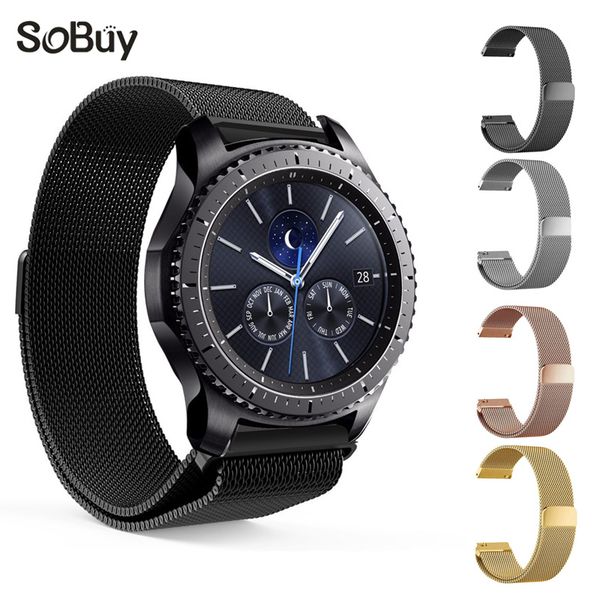 

so buy for samsung gear s2 belt s3 sport magnetic buckle watch strap stainless steel loop band milanese watchband metal bracelet, Black;brown