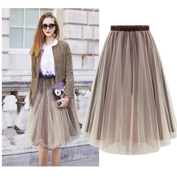 

2017 spring new fashion faldas fashion style big swing woman skirts womens summer jupe high waist tutu long tulle skirt, Black