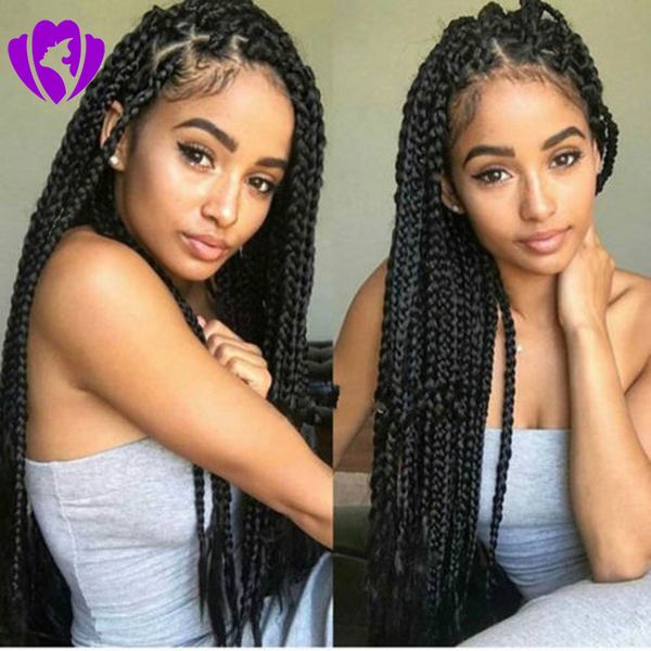 

selling long twist braided lace front wigs full hand tied synthetic hair wigs for african americans, Black