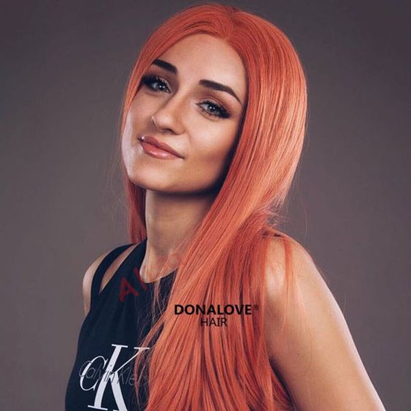 Fashion Kylie Jenner Orange Wig Long Straight Wigs Heat Resistant