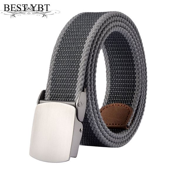 

ybt belt new alloy smooth buckle canvas men belt fashion stripe casual sport men and women cowboy, Black;brown