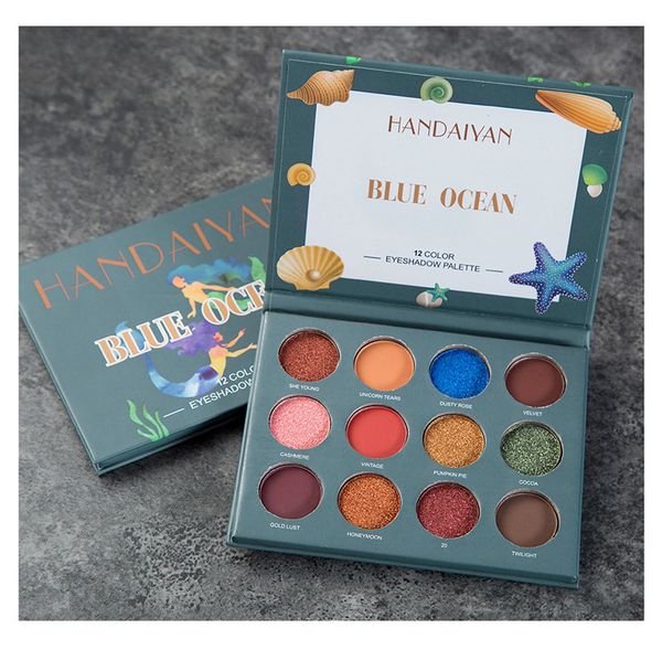 

dropshipping new arrival handaiyan 12colors eyeshadow palette cosmetics matte glitter shimmer eye shadow makeup give it to me and blue oce