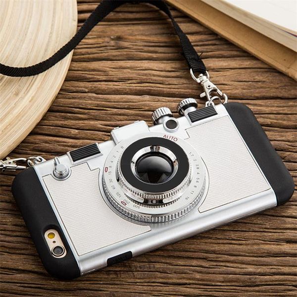 

Luxury 3d retro camera phone ca e for iphone x xr x max 6 7 8 plu oft tpu ca e with lanyard back cover