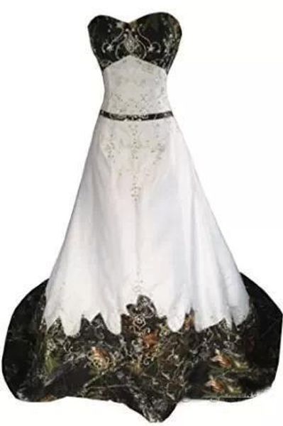 Vestido de noiva de camuflagem modesto bordado de uma linha de miçangas de laço de backless vestidos de noiva sem tamanho, vestidos de noiva de mariee de mariee