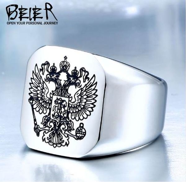 

cool stainless steel eagle man ring with a coat of arms of the russian product jewelry br8-320, Silver