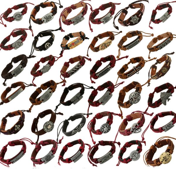 

random style new fashion leather bracelets love cross believe peace men women charm bracelets jewelry ing, Golden;silver