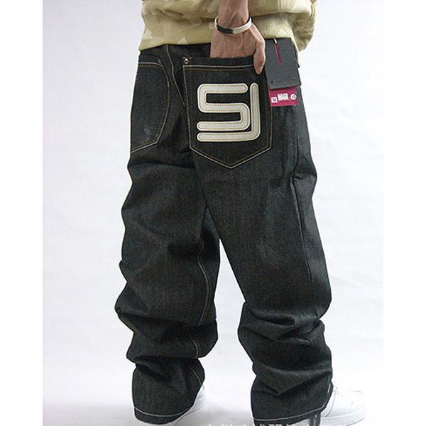 

men's black baggy jeans hip hop designer brand skateboard pants loose style plus size 30-44 true hiphop rap jeans boy, Blue
