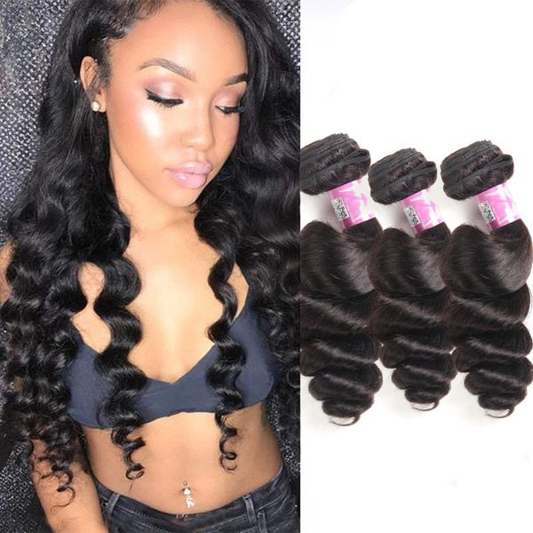 

brazilian virgin hair 3 pieces one lot loose wave 3 bundles human hair extensions natural color 8-28inch mink wefts, Black