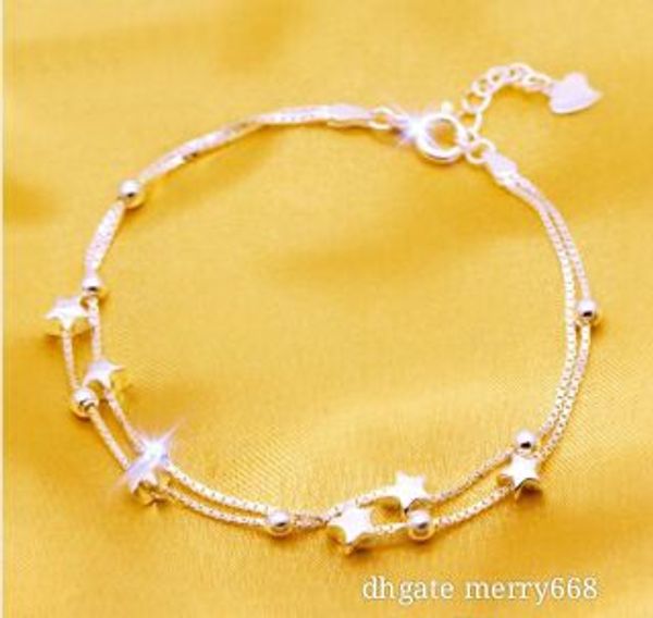

2018 standard silver star bracelet double deck pentagram first jewelry hand chain woman,fashion ,freight, Black