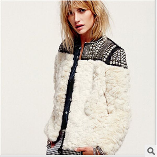 

women's fur & faux fashion woolwinter coat beige long sleeved lace patchwork warm thick jackets and coats windbreakers, Black