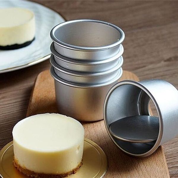 

newcomdigi 3pcs/lot aluminum alloy round mini cupcake pan removable bottom cake pudding mold kitchen baking tools