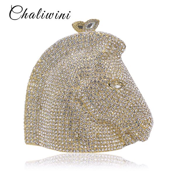 

silver 3d full diamond horse women crystal animal evening clutch bag metal minaudiere handbag bridal wedding party purse
