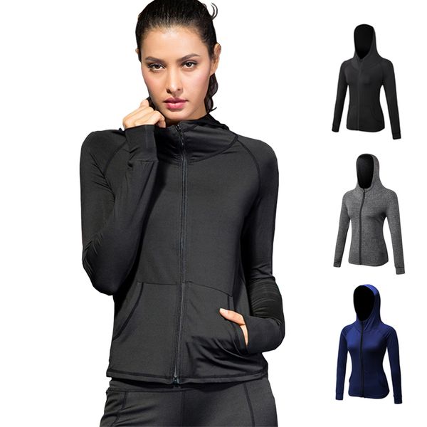 

new running jacket for women fitness jogging sweatshirt ladies yoga zipper long sleeve women breathable training sport coats, Black;red
