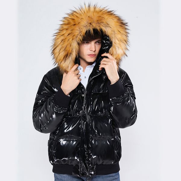 

2018 new winter parka fur collar down coat glossy thick classic down jacket plus velvet thermal thick white duck unisex, Black