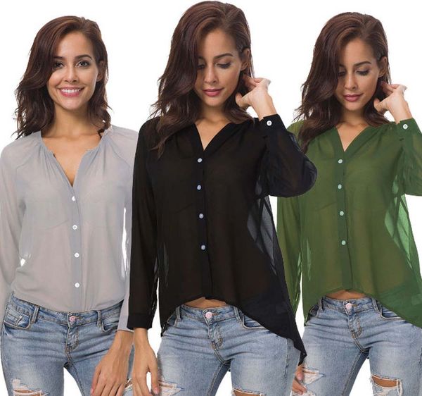 

S-5XL Plus Size Women Sexy Casual Spring Long Sleeve Chiffon Loose Blouse Top Shirt T-Shirt Tee