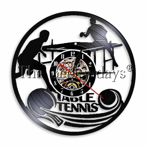 

1piece play ping pong wall clock lp record time clock table tennis game led light sport vintage timepiece wall watch