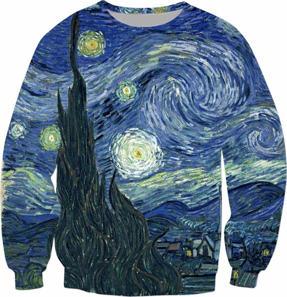 

starry night sweatshirt gogh oil painting hoodies casual spring outfits fashion clothing pullover tumblr jumper s-5xl, Black