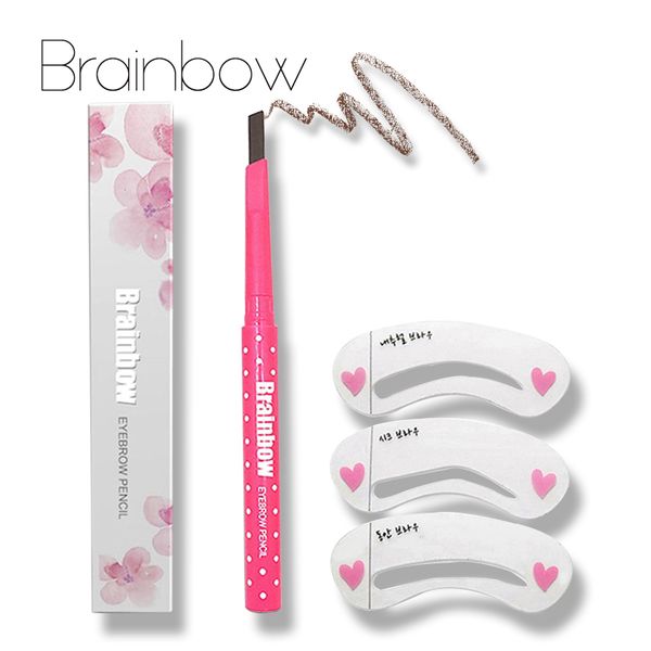 

brainbow eyebrow pencil longlasting waterproof durable automaric eyebrow liner+3 shape stencils grooming kit makeup tool