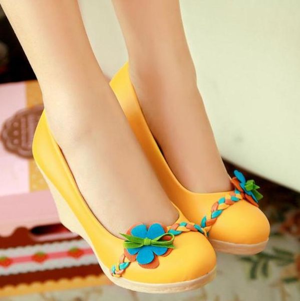 

women's shoes in spring slope heel round head, Black