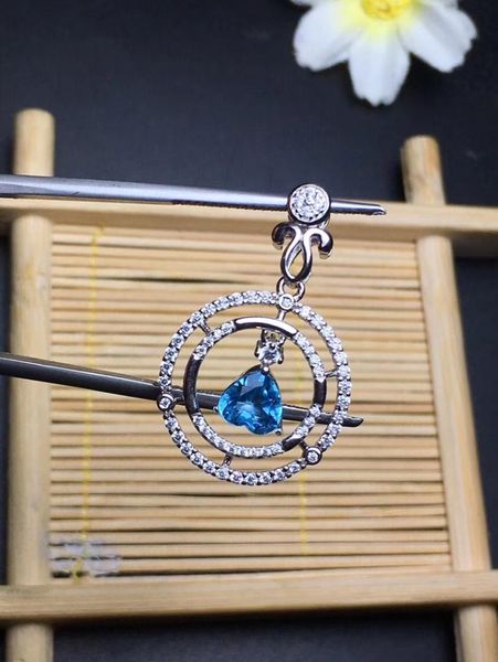 

popular double round triangle natural blue z pendant natural gemstone pendant necklace s925 silver girl party gift jewelry