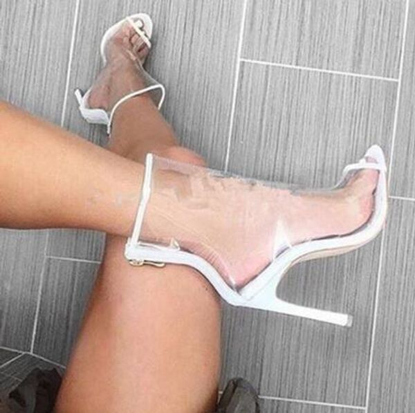 2018 Sexy Sommer Damen Lucency PVC Peep Toe Stiefeletten Gesäumten Stiletto High Heels Frauen Transparent Street Fashion Bottines