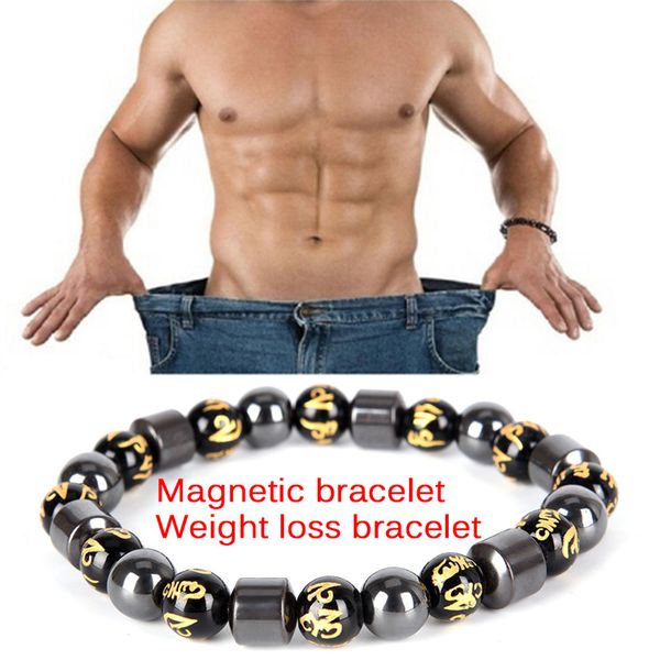 

magnetic bracelet weight loss therapy health care stretch natural stone hematite bracelet bangle men's slimming jewelry, Golden;silver