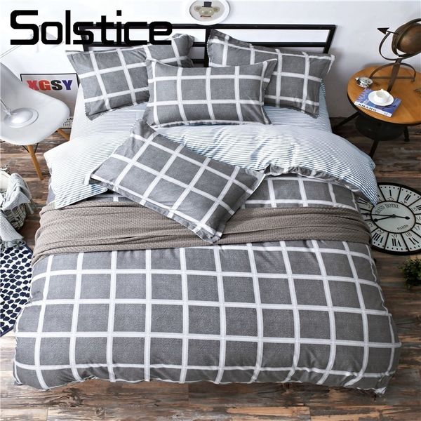 

solstice home textile grid stripe bedding sets simple fashion duvet cover pillowcase flat bed sheet kid&bedlinen 3/4pcs