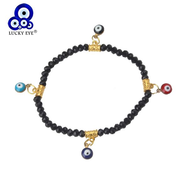

1pc colorful evil eye charms bracelets tassel beads bracelet crystal strand bracelets for girl women fashion jewelry, Black