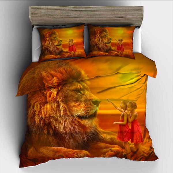 Ahsnme Giant Lion King And Dwarf Bedding Set High Definition Print Quilt Cover For Ru Au Eu King Double Size Jogo De Cama Girls Comforter Sets