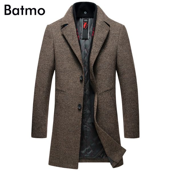 

batmo 2018 new arrival winter wool smart casual thicked trench coat men,men's long jackets ,plus-size, Black