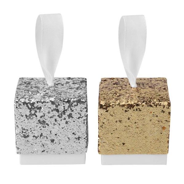 10 pz/lotto creativo glitter quadrato scatola di caramelle paillettes di carta polvere zucchero di nozze regalo sacchetti di imballaggio per feste