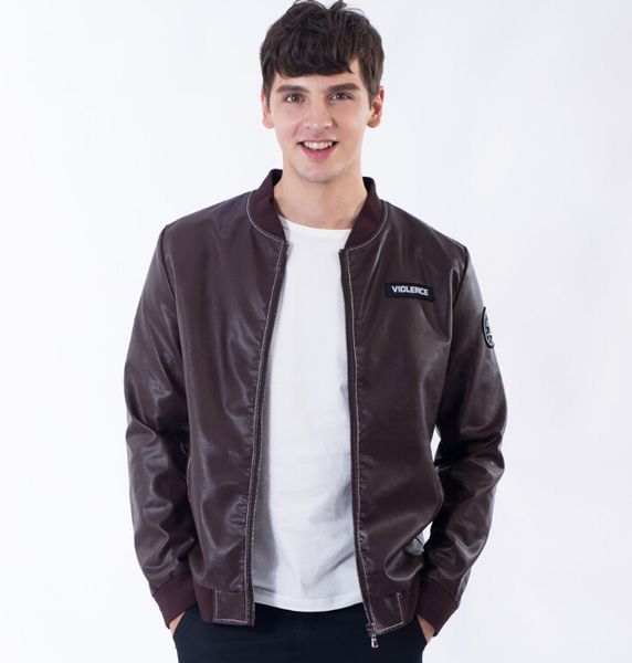 

Fashion Style Man's PU Leather Jacket Motocycle Windbreaker Crew Neck Outer Coat The Jacker For Man