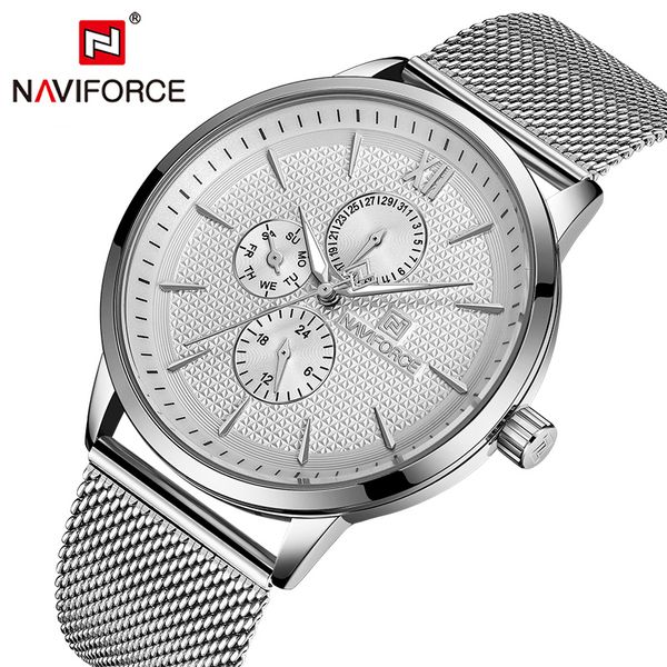 

naviforce brand sports watches mens full steel waterproof quartz watch 24 hour week date clock men wrist watch relogio masculino, Slivery;brown