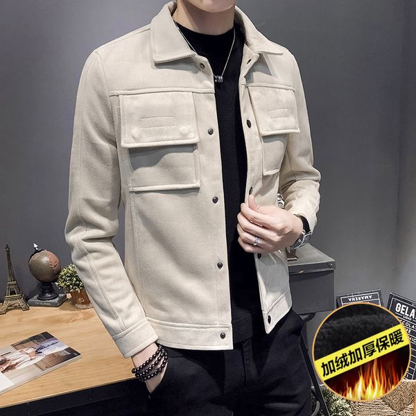 

winter new men handsome faux suede coat of cultivate one's morality leisure jacket lapel, Black