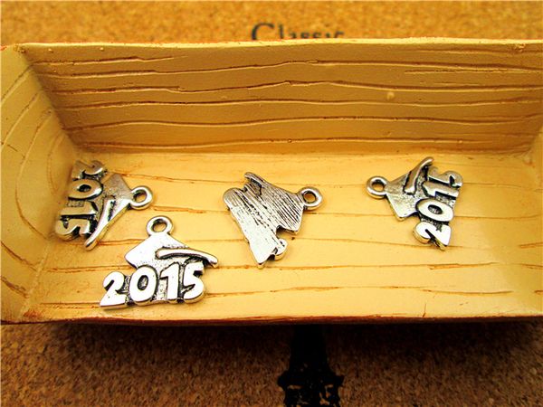

90pcs-- graduation 2015 charms antique tibetan silver graduation 2015 charms pendants ,diy supplies 17mm x 14mm, Bronze;silver