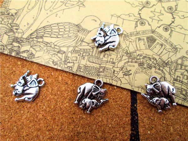 

75pcs--elephant charms,antique silver mother and baby elephant charm pendants 15x16mm, Bronze;silver