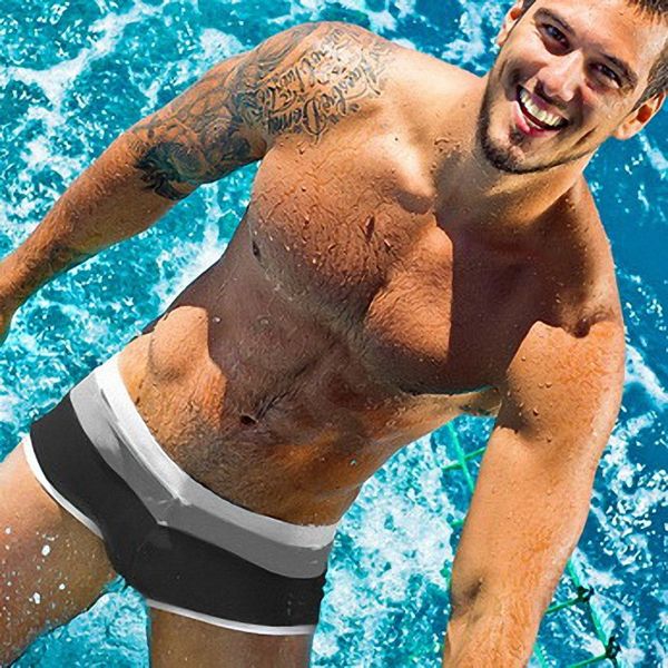 

new 2018 man's brand swimming briefs swimwear shorts trunks boxers patchwork color low waist summer men's swim beach nadar