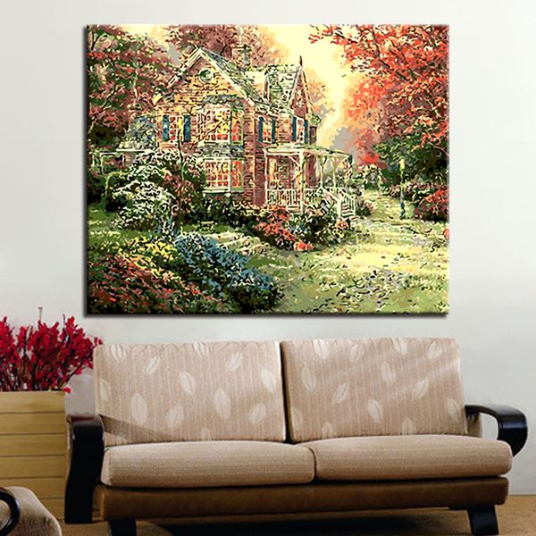 2019 Country Cottage Autumn Tree Oil Painting By Numbers On Canvas
