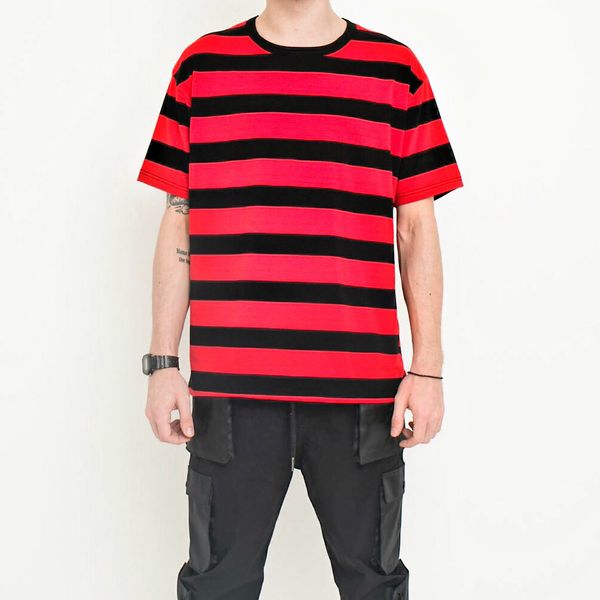 

новый дизайн top kanye west oversize черный белый красный желтый stripes мужчины с коротким рукавом футболка hip hop мода повседневная хлопо, Blue;gray