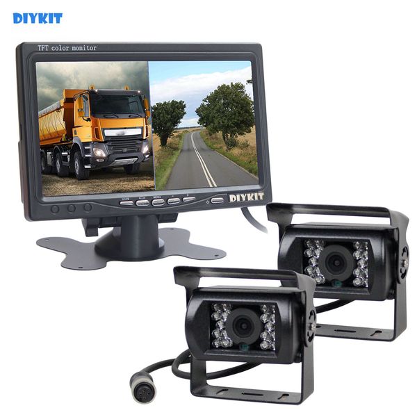 DIYKIT 7 polegadas 2 Dividir Tela LCD Monitor Do Carro HD CCD Sistema de Câmera de Visão Traseira Do Carro para Ônibus Caminhão Casaquente