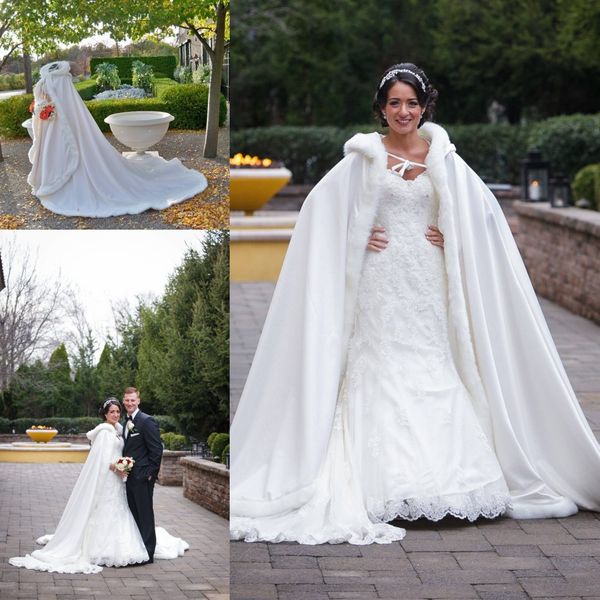 

2019 ivory wedding bridal cloaks fur winter wedding capes wicca robe warm coats bride jackets christmas events bolero wedding, White