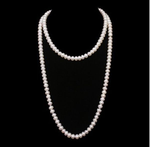 

whole salechristmas promotion long pearl costume jewelry, 7-8mm size natural pearl necklace+ing, Silver